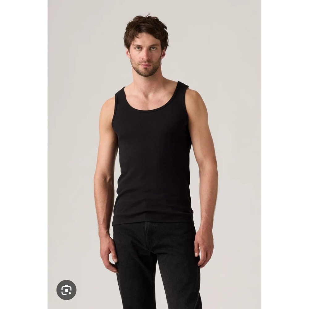 Levis Mens Ribbed Black Sleeveless Tank Racerback Top Shirt Sz L Large Grunge